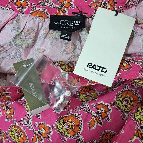 J. Crew Collection Tie Waist Cotton Poplin Dress in Ratti Pink Blooms Floral S - Picture 10 of 11